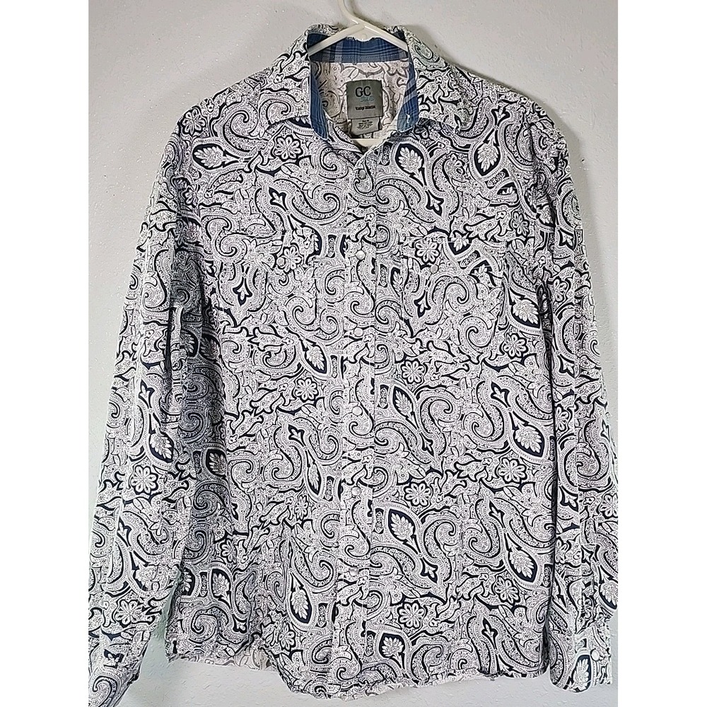 GC Vintage Collection Shirt Mens Med  Blue Paisley Pearl Snap Western 100%Cotton